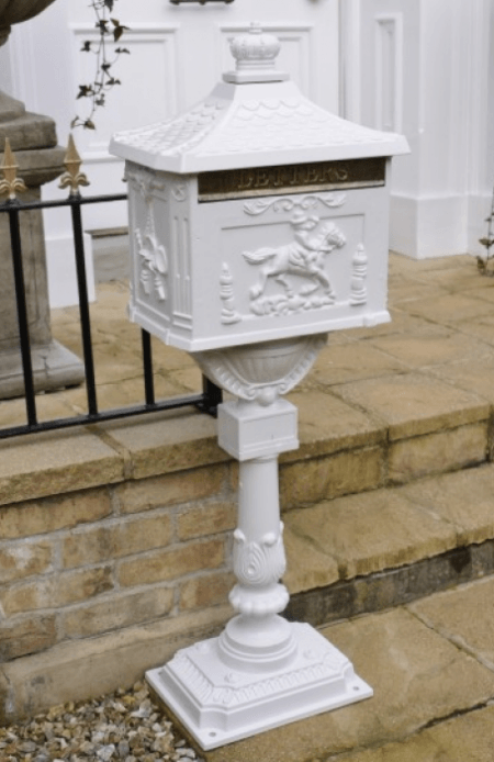 white floorstanding victorian postbox