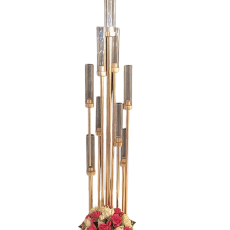 Gold Candlestick Stand 8 Arms, option to add flowers at additional cost