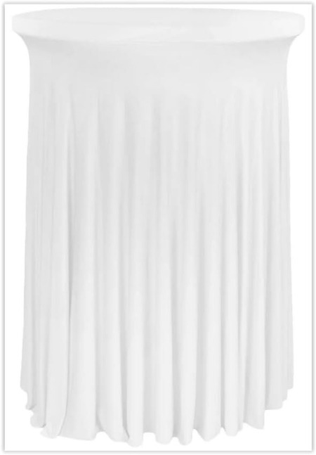 Tablecloth for round poseur Table, pleated Stretch Cover for cocktail table (White, 60 cm Diameter)