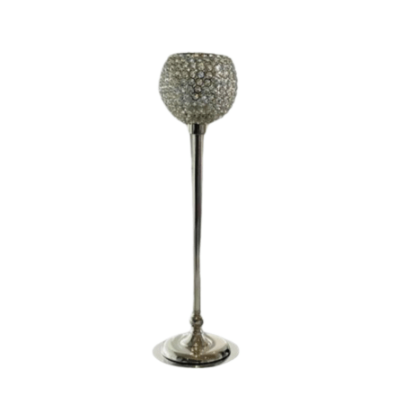 Tall Silver Crystal Globe with Pillar Candle and Mirror plate