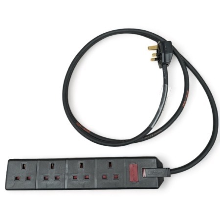 13A 4-Gang Extension Lead HO7-RNF  Duraplug Black 5.0m